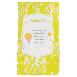Blonde Boy First Communion Damask Small Gift Bag