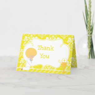 Blonde Boy First Communion Damask 'Thank You' Thank You Card