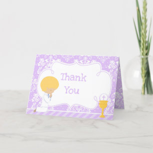 Blonde Boy First Communion Damask  'Thank You' Thank You Card