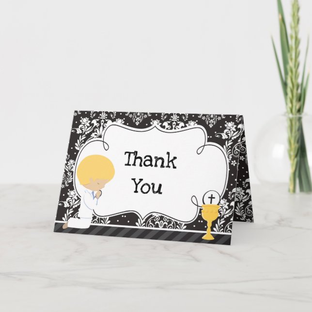 Blonde Boy First Communion  'Thank You' Thank You Card (Front)
