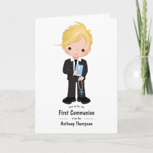 Blonde Boy First Holy Communion Photo Invitation
