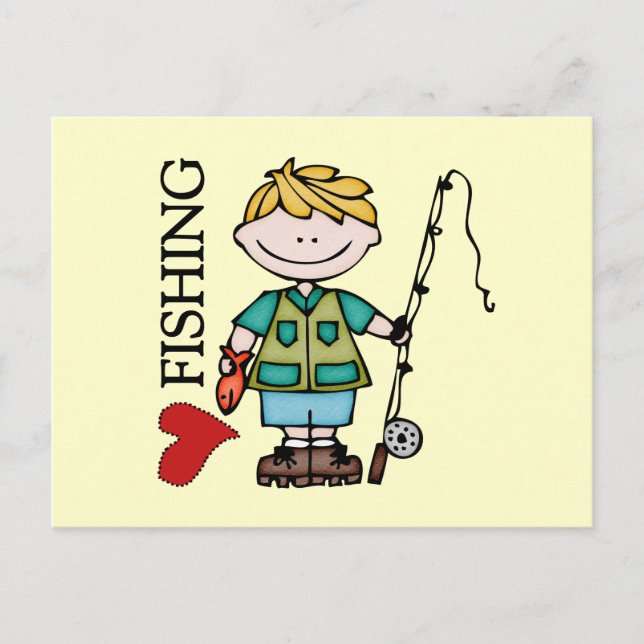 Blonde Boy I Love Fishing Postcard (Front)