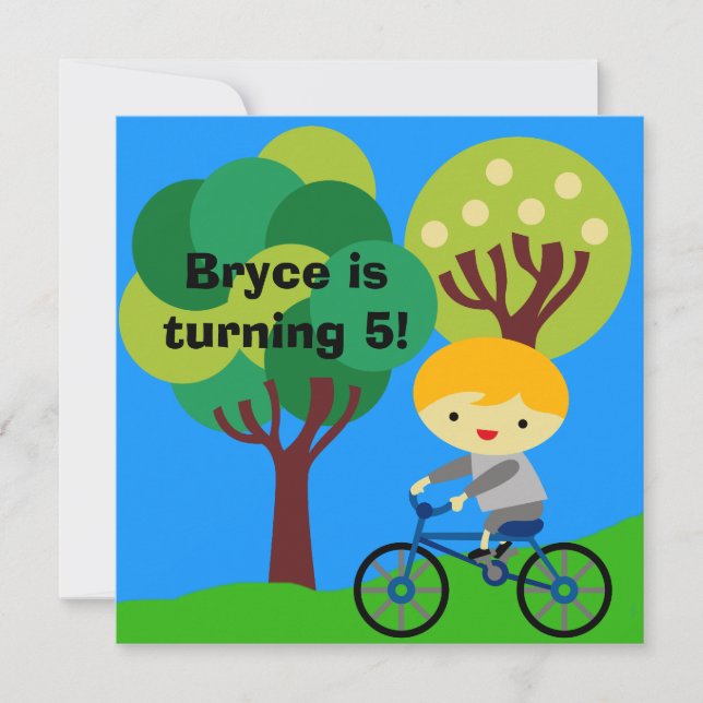 Blonde Boy on Bicycle Birthday Invitation (Front)