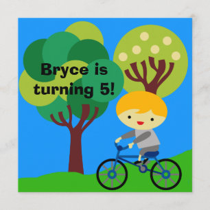 Blonde Boy on Bicycle Birthday Invitation