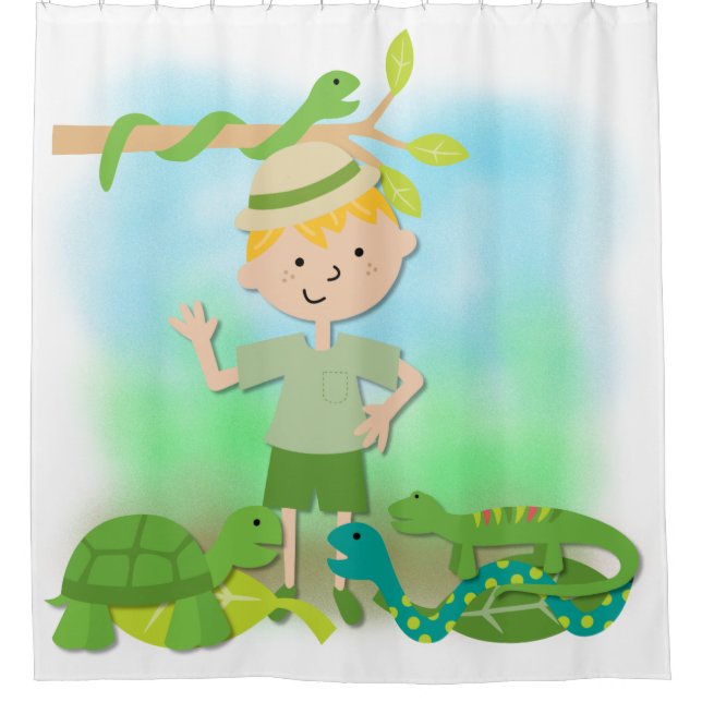 Blonde Boy on Reptile Safari Hike Shower Curtain (Front)