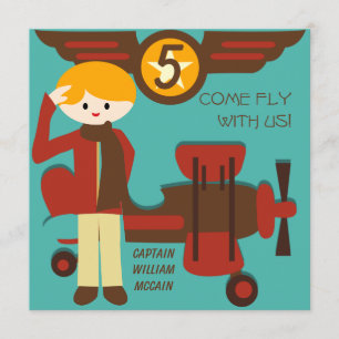 Blonde Boy Pilot Birthday Invitations