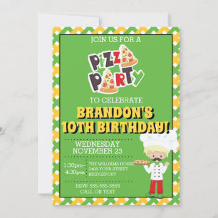 Blonde Boy Pizza Party Birthday Invitation