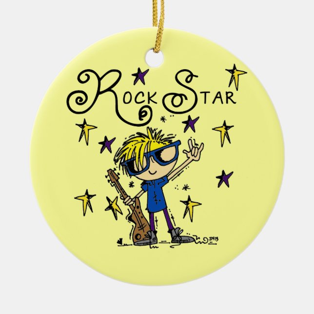 Blonde Boy Rock Star Ceramic Tree Decoration (Front)