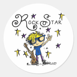 Blonde Boy Rock Star Classic Round Sticker