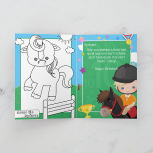 Blonde Boys Equestrian Colouring Page Birthday Card