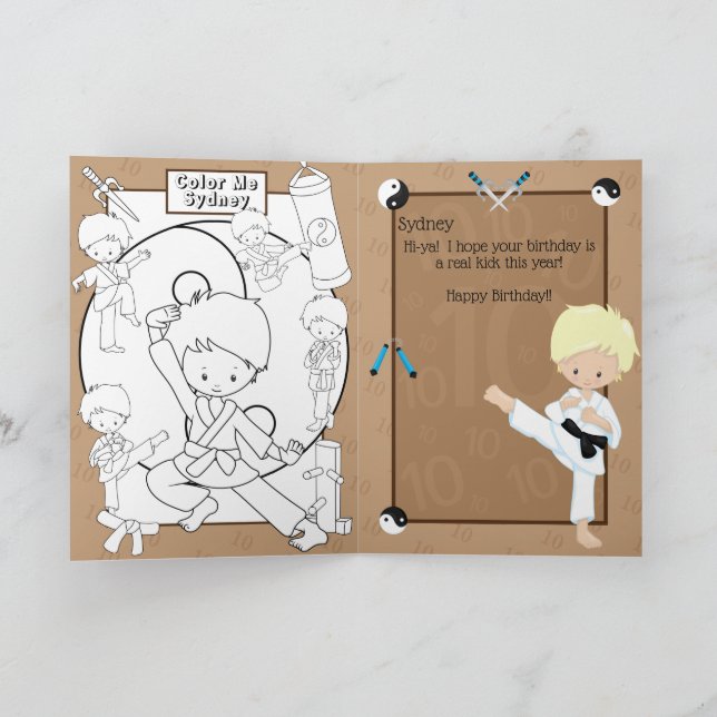 Blonde Boys Karate Colouring Page Happy Birthday Card (Inside)
