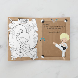 Blonde Boys Karate Colouring Page Happy Birthday Card