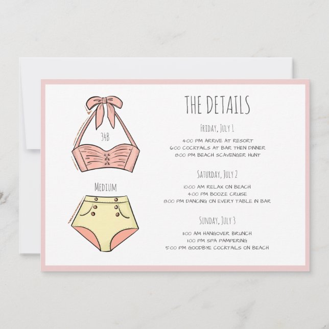 Blonde Bride Bachelorette Beach Party Weekend Invitation (Back)
