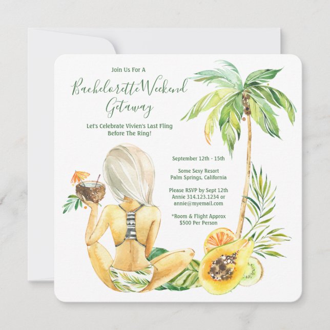Blonde Bride Bachelorette Beach Weekend Invitation (Front)