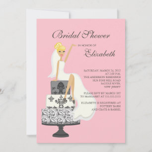 Blonde  Bride Bridal Shower Invitation Pink Grey