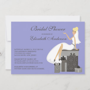 Blonde  Bride Bridal Shower Invitation Purple Grey