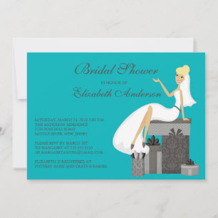 Blonde Bride Bridal Shower Invitation Turquoise