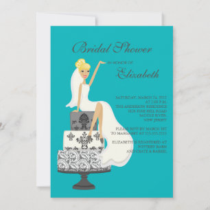 Blonde  Bride Bridal Shower Invitation Turquoise