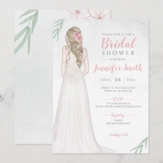 Blonde Bride in Dress Bridal Shower Invitation