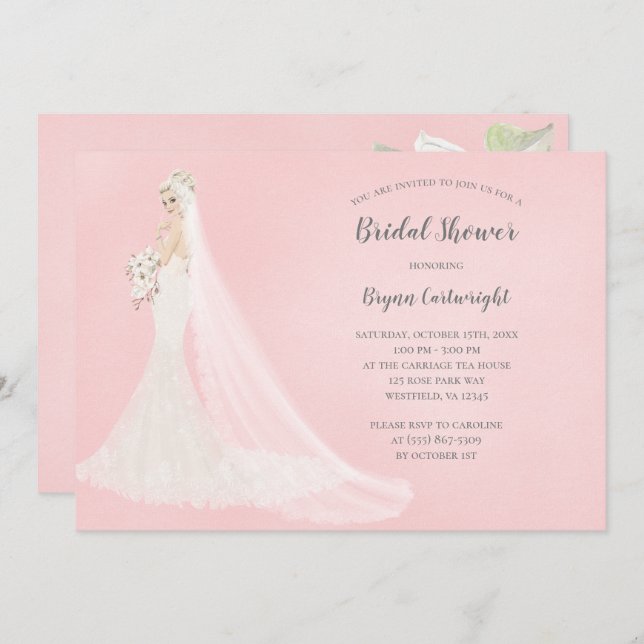 Blonde Bride in Lace Gown Elegant Bridal Shower Invitation (Front/Back)