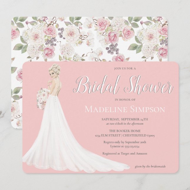Blonde Bride Wedding Gown Bridal Shower Invitation (Front/Back)