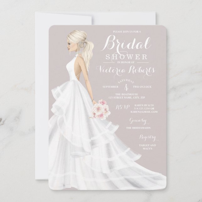 Blonde Bride Wedding Gown Bridal Shower Invitation (Front)