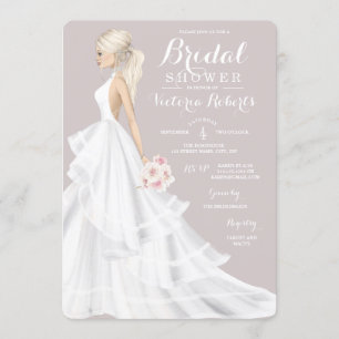 Blonde Bride Wedding Gown Bridal Shower Invitation