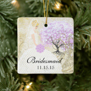 Blonde Bridesmaid Gifts Lavender Heart Leaf Tree Ceramic Ornament
