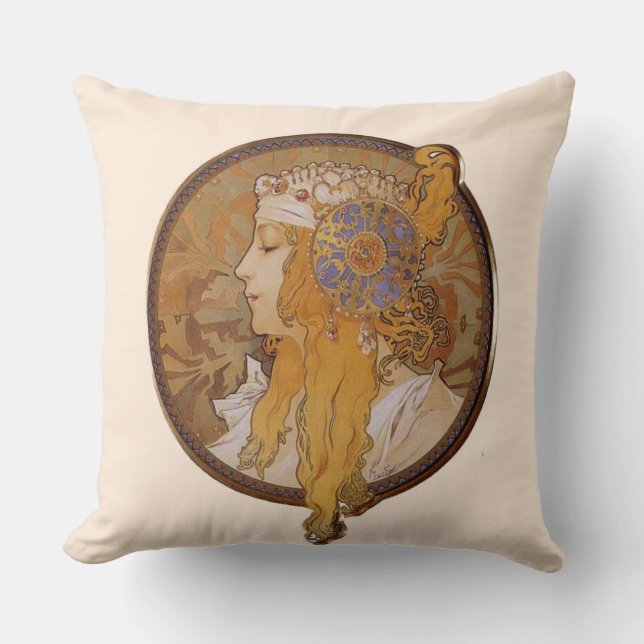 Blonde by Alphonse Mucha Cushion (Front)