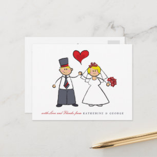 Blonde Cartoon Couple Mr & Mrs Wedding Thank You Postcard