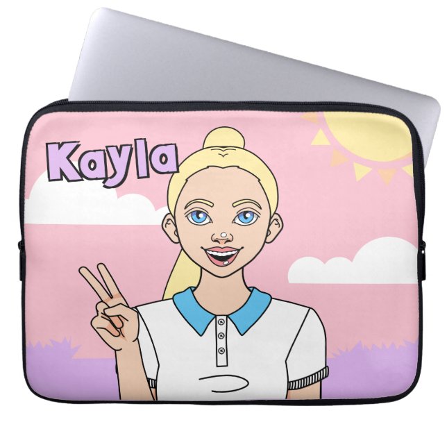 Blonde Cartoon Girl Pink School Pencil Case (Front)