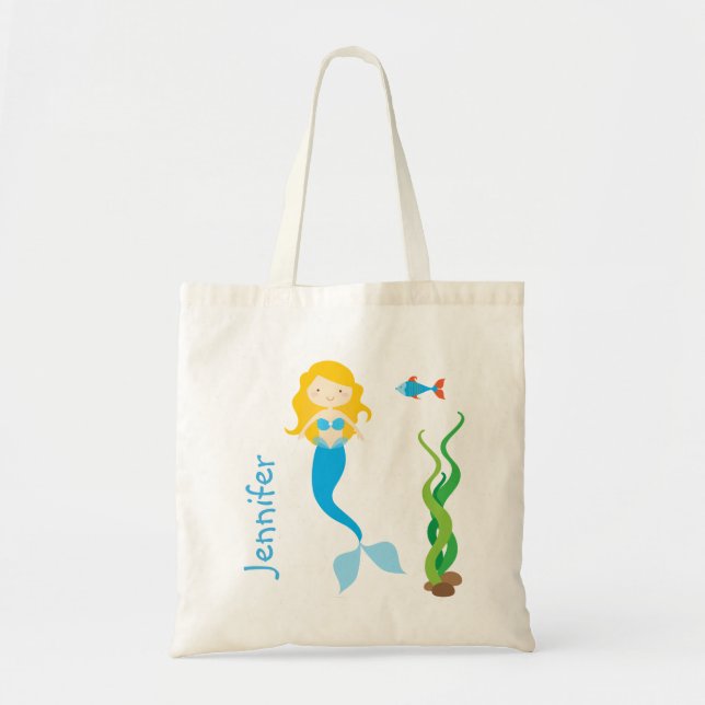 Blonde Cartoon Mermaid Treat Bag (Front)