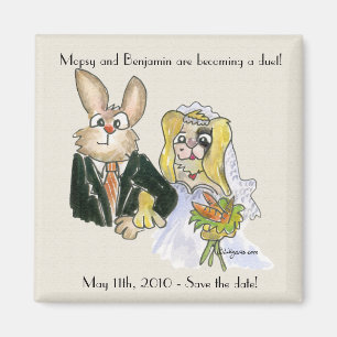 Blonde Cartoon Rabbits Wedding Save the Date Magne Magnet