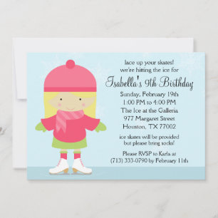Blonde Caucasion Ice Skating Birthday Party Invitation