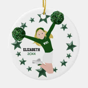 Blonde Cheer Green & White Pom Poms Ceramic Tree Decoration