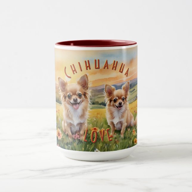 Blonde Chihuahua and Pup Farm Sunrise Mug (Center)