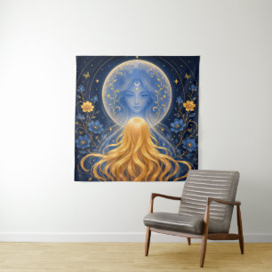 Blonde Child and Blue Moon Spirit Floral Art Tapestry