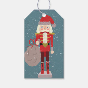 Blonde Christmas Nutcracker Santa Teal Gift Tags