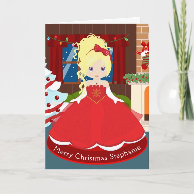 Blonde Christmas Princess Holiday Card (Front)