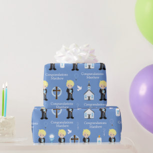Blonde Communion Boy Wrapping Paper