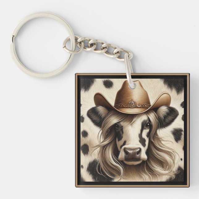 Blonde Country Cow Girl Funny Key Ring (Front)