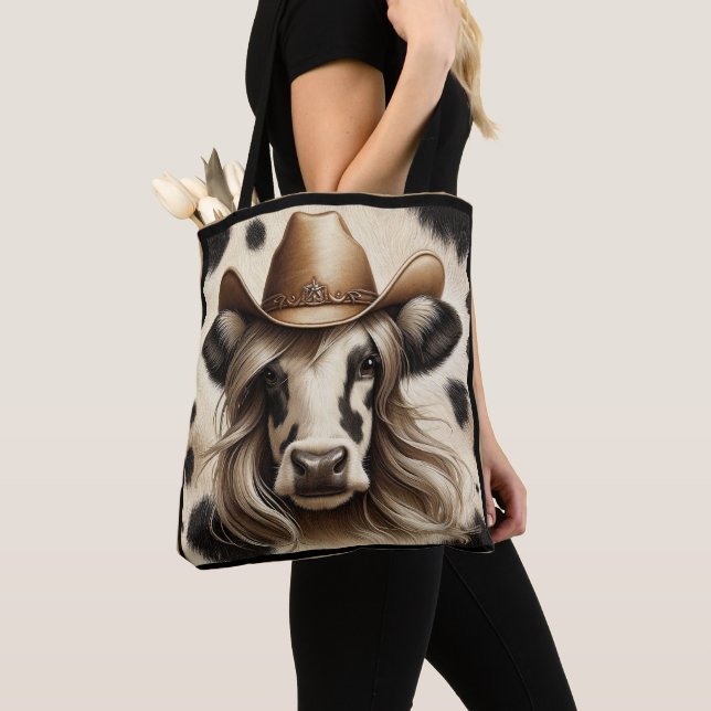 Blonde Country Cow Girl Funny Tote Bag (Close Up)