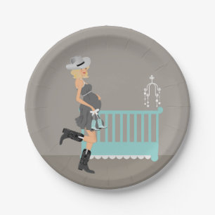 Blonde Cowboy Baby Shower Country Western Theme Paper Plate