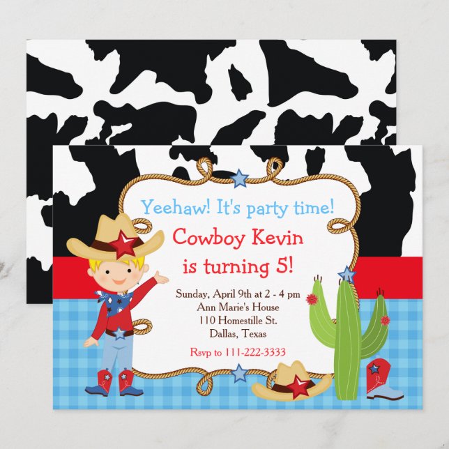 Blonde Cowboy Western Birthday Party Invitation (Front/Back)