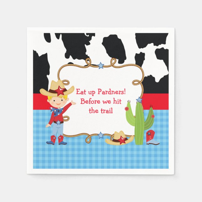 Blonde Cowboy Western Birthday Party Napkin (Front)