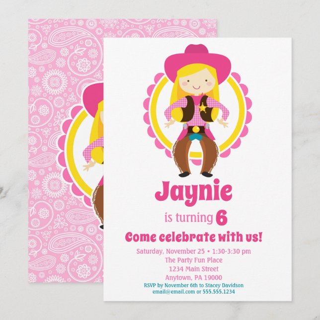 Blonde Cowgirl Birthday Party Invitation (Front/Back)