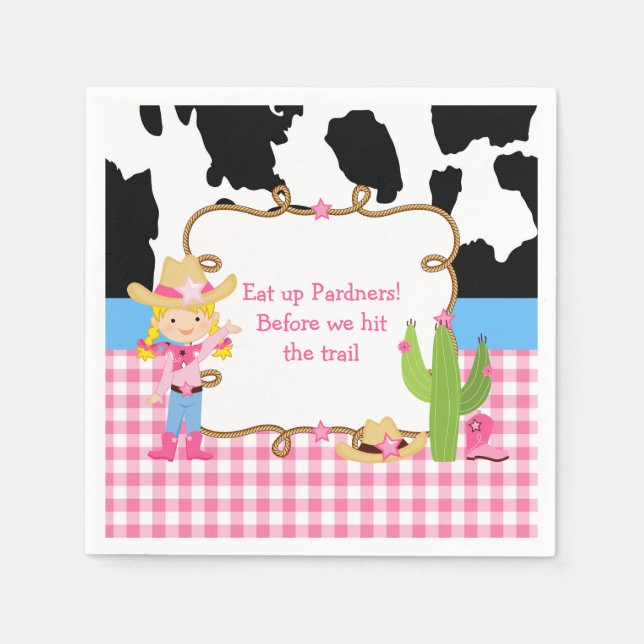 Blonde Cowgirl Western Birthday Party Napkin (Front)