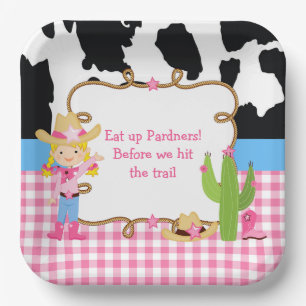 Blonde Cowgirl Western Birthday Party Paper Plate