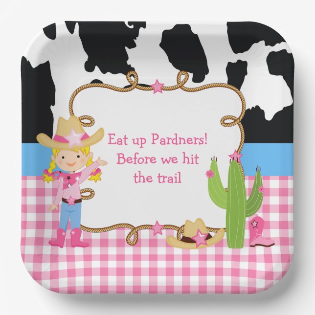Blonde Cowgirl Western Birthday Party Paper Plate (Front)