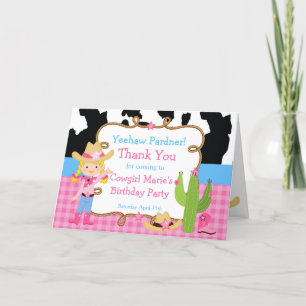 Blonde Cowgirl Western Birthday Party Thank You Card